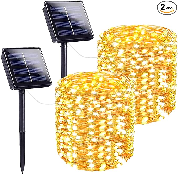 Extra-Long 144FT Solar String Lights for Outside, 2 Pack 400LED Solar Fairy Lights Outdoor Waterproof, Copper Wire with 8 Modes Solar Twinkle Lights for Tree Garden Party Patio Xmas Decor (Warm White)