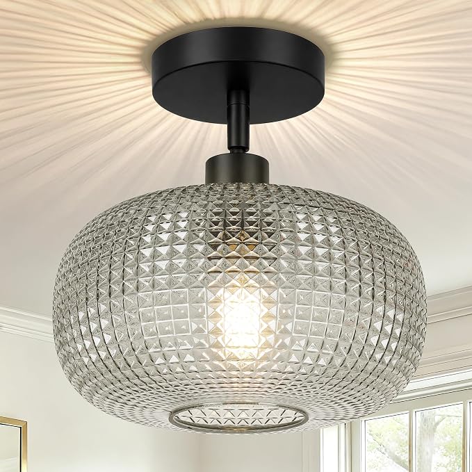 ROTTOGOON Semi Flush Mount Ceiling Light, Adjustable Hanging Sloped Ceiling Lights with Smoky Gray Glass Shade Modern Hallway Light Fixtures for Kitchen Bathroom Entryway Bedroom (Bulb Not Included)