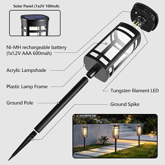 Jyoiat 6 Pack Solar Lights Outdoor, Waterproof Pathway Lights, Warm White | Solar Garden Lights with Auto On/Off for Walkways, Lawns, Paths and Yards; No Wiring Required for Easy Ground Installation