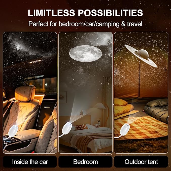 Galaxy Projector Night Light, 2-in-1 USB Star Lamp Kids Gift for Bedroom | Adjustable Brightness, Car & Room Wall Ceiling Decor - 12 Films