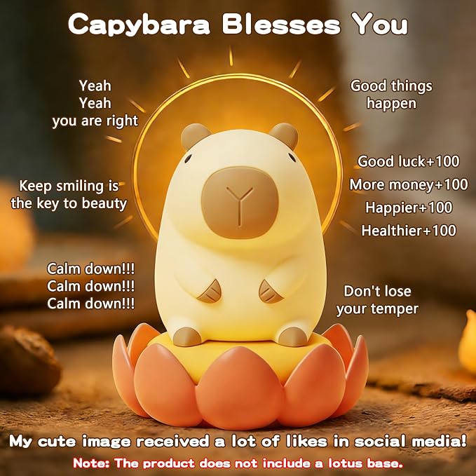 FAMIDUO Capybara Night Light for Kids,Safe Squishy Silicone Nursery Light | BPA-Free Silicone,20Min Timer,Dimmable Rechargeable Touch Bedside Lamp, Cute Gifts for Boys Girls Toddler, Kids Room Decor