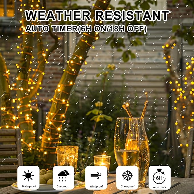 Fairy Lights Battery Operated, 8 Modes & Auto Timer, Warm White 16FT 50Led Mini Twinkle Silver Wire Mason Jar Lights, Waterproof Starry Firefly for Parties (1/2/4 Pack)