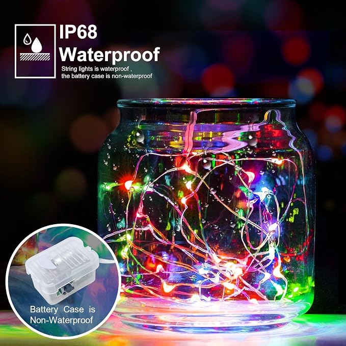 pozzolanas 8 Pack Multicolor LED Fairy Lights with Vibrant Red Beads, Battery Operated String Lights, 7 ft 20 LED Waterproof Firefly Lights on Silver Wire for Home Party Wedding Christmas Decorations