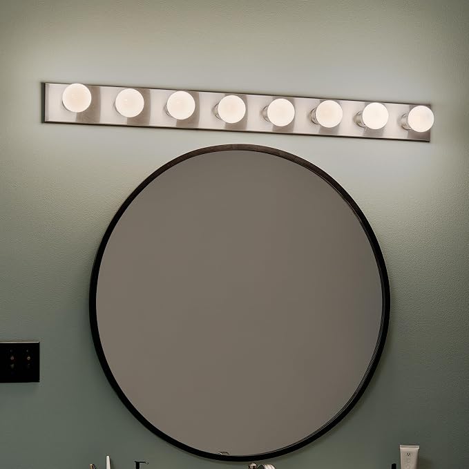 Kichler 8-Light Bathroom Vanity Light, Brushed Nickel | Linear bath bar vanity light for bathroom mirrors (48" x 4.25" x 2"), 628NI