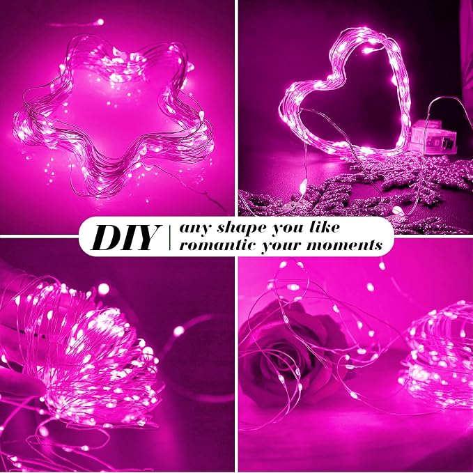 ZGWJ 12 Pack Pink Fairy Lights, Mini String Lights | Battery Operated 7 FT 20 LED Waterproof 3 Modes for DIY, Parties, Wedding, Halloween, Christmas Decoration