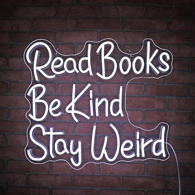 Neon Sign, JGHTURIE Read Books Neon Signs for Wall Decor White Led Lights Signs for Classroom Office Library Bookshop Study Room Decoration USB Powered