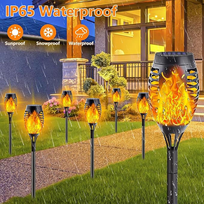 10Pack Solar Torch Lights with Flickering Flame Mini Solar Flame Lights | Solar Lights Outdoor for Halloween Decorations, Waterproof Solar Tiki Torches Outdoor for Garden Yard Pathway Patio
