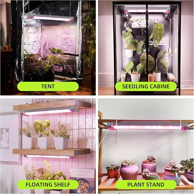 Hlite 4 Pack 16inch Adjustable Full Spectrum Plant Growing Lamps | Hanging Grow Light for Indoor Plants with Shade,Linkable Plug and Hanging with On/Off Switch, Seedling to Flowering