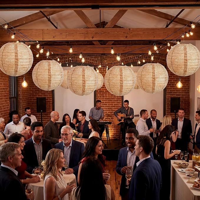12 Pcs Print Burlap Paper Lanterns Round Chinese Paper Lanterns Farmhouse Boho Classroom Home Decor Classroom Sweet Birthday Party Ceremonial Event (12 Inch)