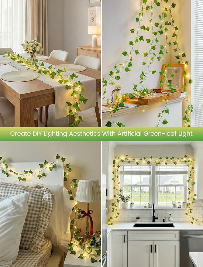 woohaha Vine with Fairy Lights,23ft 73LED Ivy String Light USB/Battery Operated with with Remote,Leaf Light for Bedroom, Room, Wall, Garden, Party, Wedding Decor (Warm White)