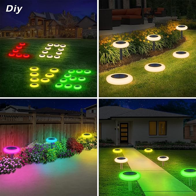 Solar Lights Outdoor Color Changing, Colorful Solar Garden Lights for Outside, 2 Pack Multicolored Solar Pathway Lights Auto On/Off, Yard Lights for Lawn/Walkway/Driveway