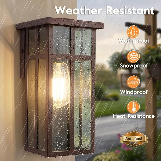 Outdoor Wall Light Fixtures, Modern Brown Porch Wall Lanterns | Waterproof Construction & Durable Metal, Rust-Resistant, Quick & Easy Installation, Clear Glass Shades & Standard E26 Socket