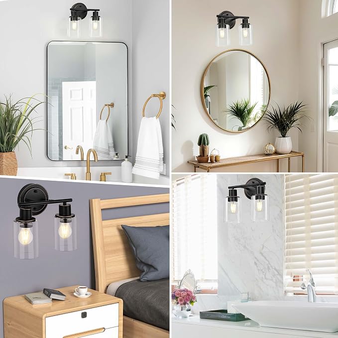 Oil Rubbed Bronze 2-Light Modern Vanity Light for Bathroom - 2-Light Oil Rubbed Bronze Bathroom Vanity Light Fixture, 2-Bulb Wall Sconce Over Sink