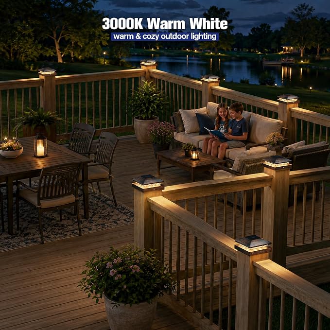 APONUO Solar Post Cap Lights for 4x4 Posts - IP64 Waterproof, Warm White, Wireless Fence Lights & Deck Lights for Patios, Gardens, and Yards, Brushed Copper, 16 Pack