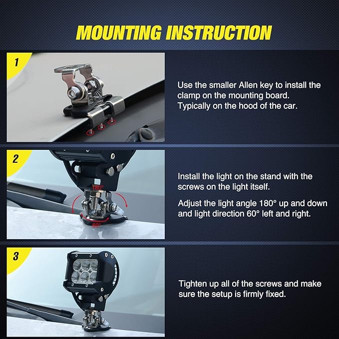 Nilight 2PCS Universal Adjustable LED Pod Light Mount Brackets | Pillar Hood Clamp Holder for Off Road Work Lights and Light Bars on Truck SUV Vehicles Silver