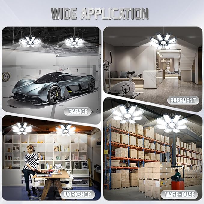 Garage Light 6 Pack 220W, 22000LM LED Lights for Garage with 8+1 Deformable Panels 6500K Screw in LED Shop Lighting for Workshop, Basement Support E26/E27