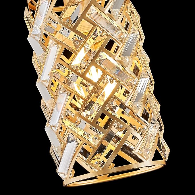 CATINER 40" Gold Crystal Linear Chandelier, 4-Light Kitchen Island Pendant | 40-inch gold crystal linear chandelier with adjustable height, 4 E26 lights, dimmable for kitchen islands and dining rooms