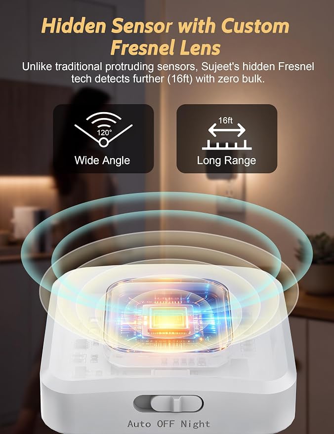 Sujeet Backlit Motion Sensor Night Light 4 Pack, Plug-in LED Nightlight Dusk to Dawn Sensor 1-80LM Adjustable Brightness Night Light for Hallway Bathroom Kids Room (Backlit -Warm White, 4-Pack)