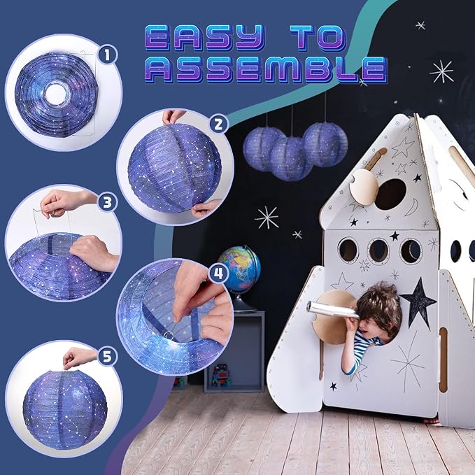 3pcs Galaxy Paper Lanterns with Constellation - 12 inch | Space Party Decor, Galaxy Themed, For Galaxy Party Decorations, Birthday Room Decorations