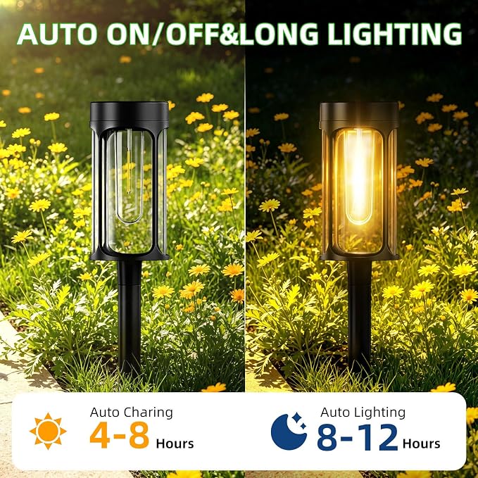 Solar Lights Outdoor, 8 Pack Waterproof IP65 Auto On/Off Solar Pathway Lights 3000K for Garden, Landscape, Path, Yard, Patio, Driveway,Walkway Decor, Landscape Lighting
