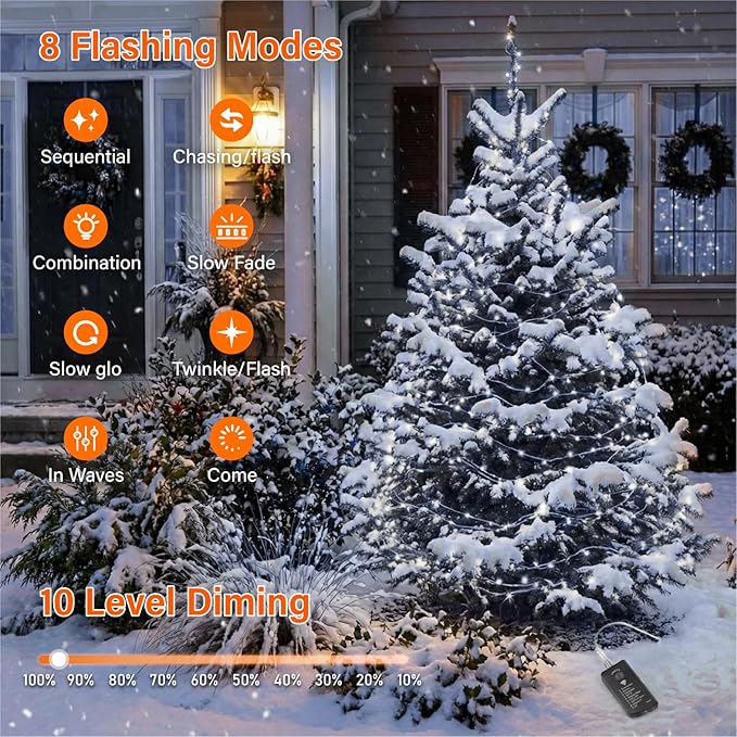 ZSJWL Rechargeable Fairy Lights with Remote，66ft 200 LED Outdoor Battery String Lights with DIY Timer & Light Sensor, Waterproof Dimmable Twinkle Light for Tree Christmas Indoor, White