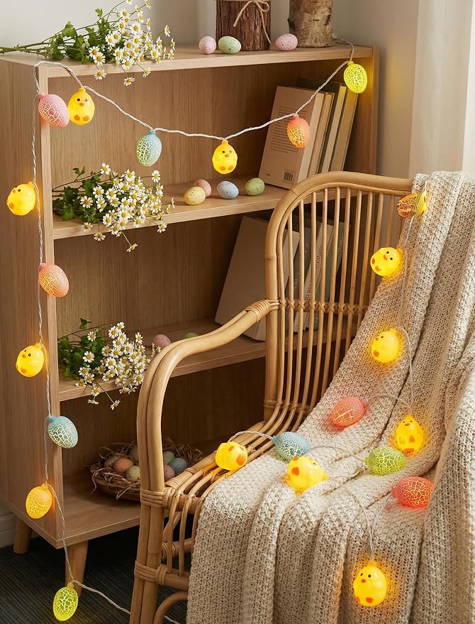 10 LED Chicks Egg Camping String Lights, 8.5Ft Easter Decoration Outdoor | Shatterproof, Plug in Multicolor Egg Lights Indoor, Connectable, Fairy Lights for Party Garden Home Summer Decor for Kids