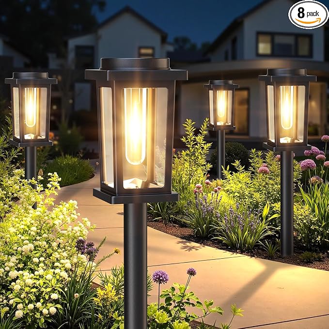 Melunar Solar Pathway Lights Outdoor, 8 Pack Solar Powered Garden Lights Waterproof, Auto On/Off Outdoor Landscape Lights for Patio, Walkway, Driveway, Lawn, Pool Decor. (Warm White)