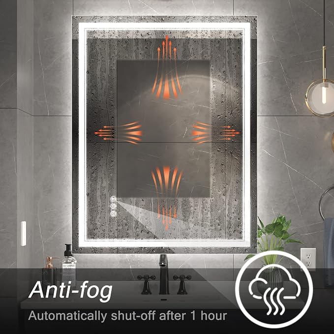 Ratsamee 30x36 Inch Led Mirror for Bathroom with Front Light and Backlit, Bathroom Mirror with Led Lights, Vanity Mirror with Lights for Wall, Anti-Fog, Dimmable, Memory Function, Tempered Glass