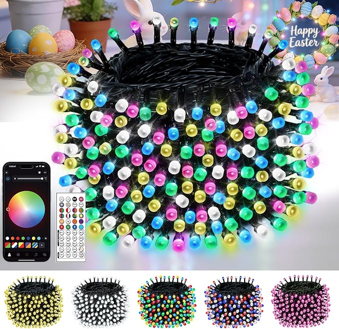 2026 New Smart Color Changing Easter String Lights | 82FT 200LED App Control RGB LED Pastel Lights with Remote & Timer, Waterproof Twinkle Easter Lights for Easter Decorations Indoor Outdoor Party
