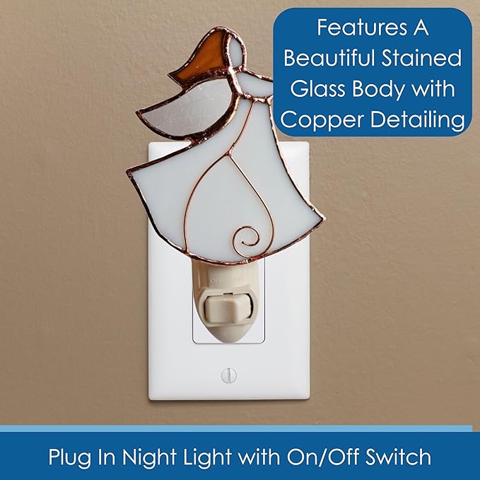 Gift Essentials Angel Plug in Night Light - Stained Glass Nightlight with On/Off Rocker Switch - Includes One 4 Watt Replaceable Incandescent Warm Glow Bulb