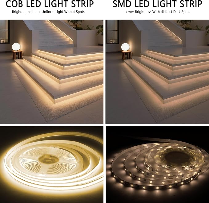 COB Warm White 50Ft LED Strip Lights 24V Super Bright LED Rope Lights Dimmable Flexible High CRI95+ Light Strip for Bedroom,LED lights Strip Under for Cabinet Kitchen Decor DIY,Under Cabinet Lights
