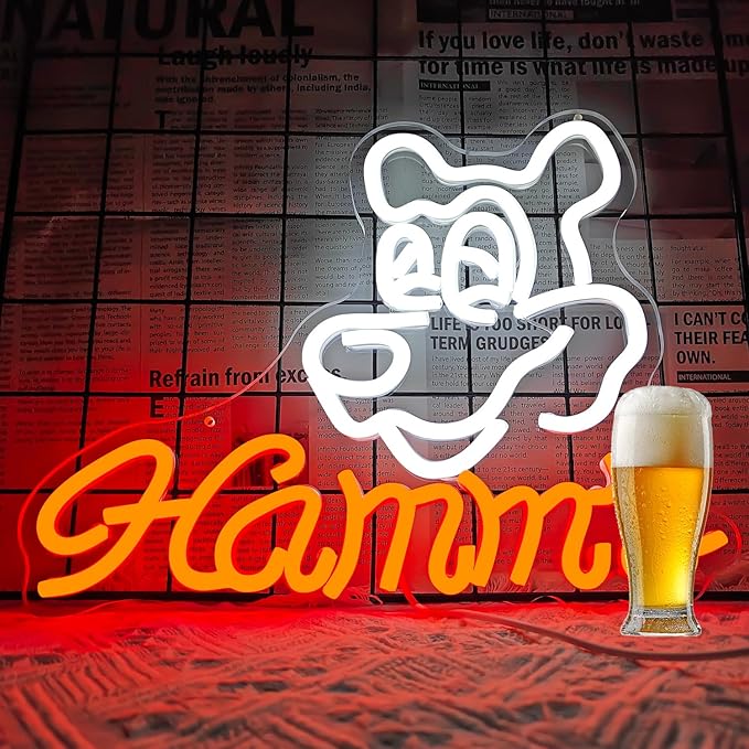 Hamms Beer Bear Neon Sign for Wall Decor Dimmable Hamm's Beer Light Neon Sign Led Bear Neon Light Signs for Beer Pub Club Home Bar, Man Cave