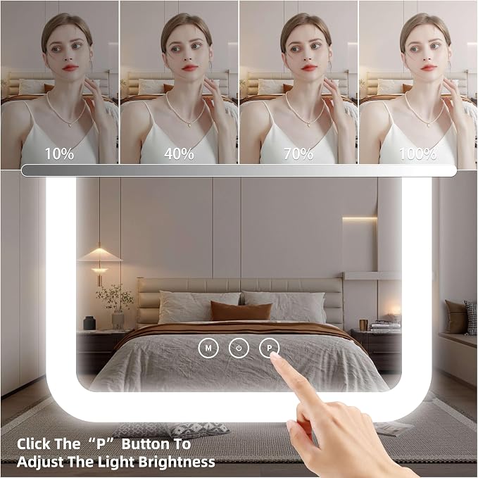 13.1"×16.7" Vanity Mirror with Lights, LED Makeup Mirror | Smart Touch, 3 Dimmable Colors, Memory Function, 10X Magnifying, for Desk, Bedroom, Dorm, Vanity