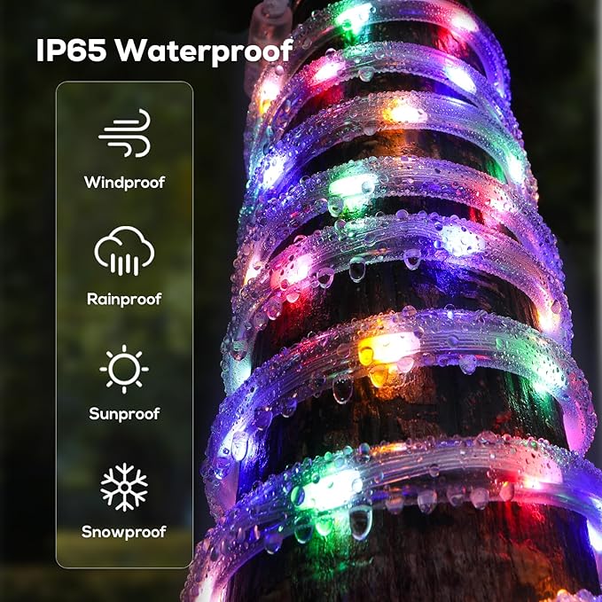 100FT 720 LED Waterproof Rope Lights with Remote, 8 Modes and 4 Brightness Tube Lights for Christmas, Bedroom, Patio, Outside, Garden, Indoor Outdoor Decoration (White and Multicolor Change)