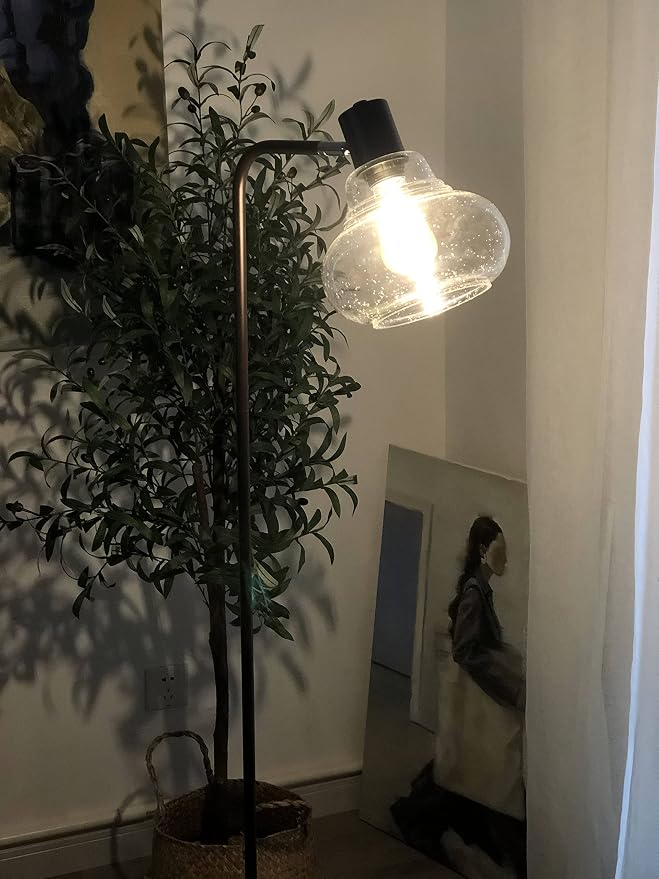 ELYONA 8 Inch Globe Pendant Light Bubble Glass Industrial Kitchen Island Hanging Pendant Light Fxiture Modern Hand Blown Seeded Glass for Farmhouse Dining Room Bar Bedroom Living Room Black