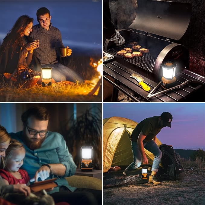Lepro 1000LM Battery Powered LED Camping Lantern, Orange Tent Light with 4 Light Modes, Camping Essentials, Waterproof Lantern Flashlight for Camping, Emergency Light, Power Outage, Not Rechargeable