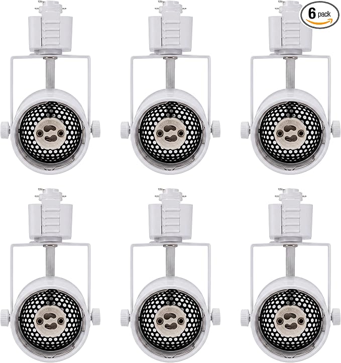 [6 Pack] CLOUDY BAY H Type Track Lighting Heads to Gu10 Base Socket Light Direction Adjustable,Round,White