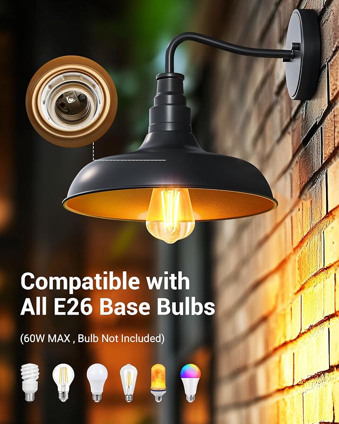 DEWENWILS 2 Pack Outdoor Wall Light, Gooseneck Barn Light Fixture, Black Matte Wall Mount Lantern, Farmhouse Outside Wall Sconce, Exterior Porch Light for House Frontdoor Entryway Garage