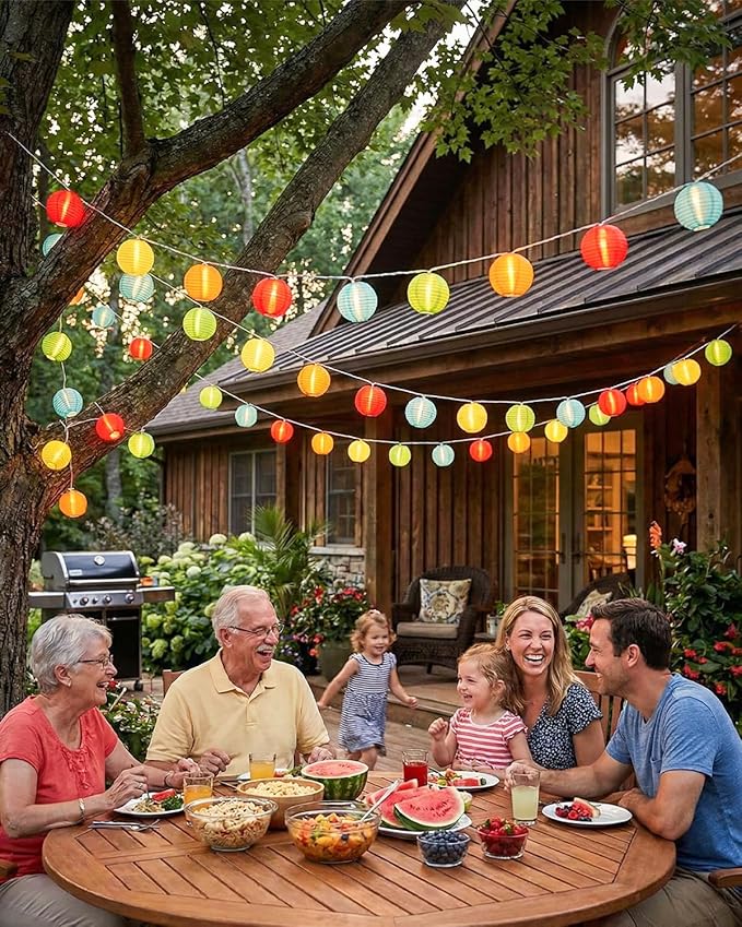 SUNSGNE Lantern String Lights, 8.5FT Indoor Lantern Christmas Lights with 10 LED Colorful Lanterns for Home Patio Party Wedding Bistro Indoor Bedroom Decoration
