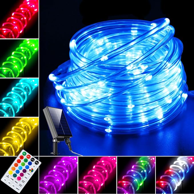 LitHome 50FT 150 LED Solar Rope Lights Outdoor Waterproof with Remote | 18 Colors Changing Halloween Rope Lights for Outside,Solar String Light for Trampoline Railings Tree Garden Christmas Decor