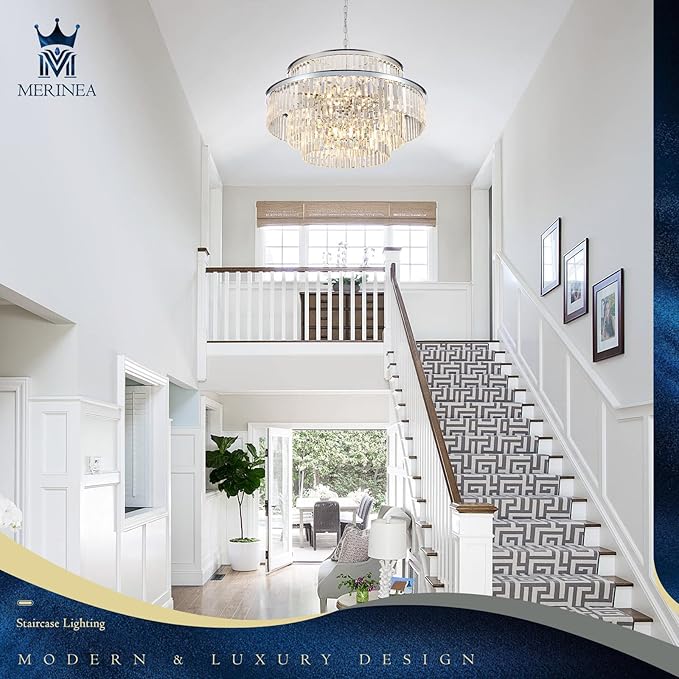 31" Modern Chrome Crystal Chandeliers 20 Lights Luxury 4-Tier K9 Crystal Light Fixture Large Round Ceiling Pendant Light for Foyer Staircase Living Room Dining Room