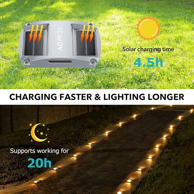 AGPTEK Solar Driveway Lights 12 Pack, Outdoor Deck Dock Marine Waterproof | LED Solar Powered Driveway Marker Lights for Warning Step, Sidewalk, Pathway, Garden, Yard (Warm White)