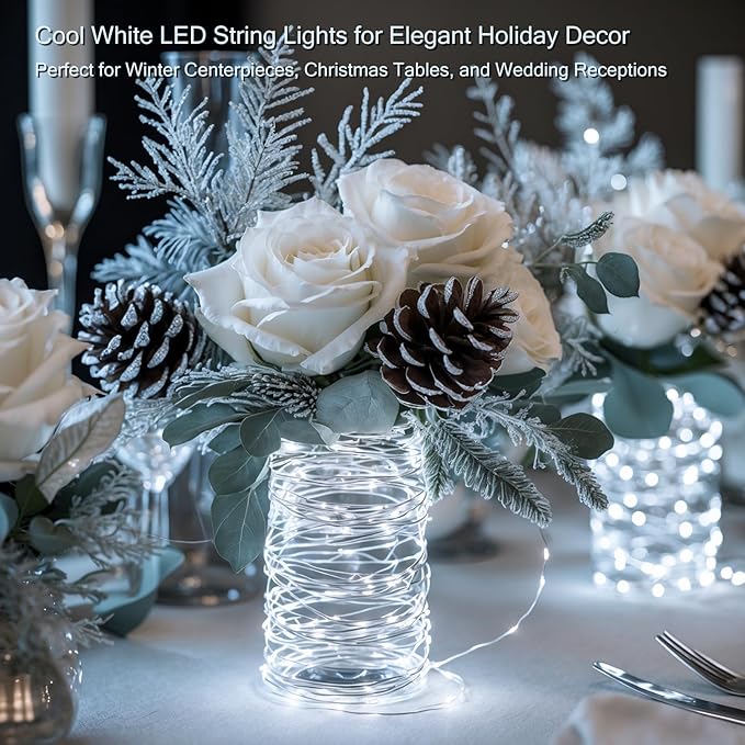 12 Pack LED Fairy Lights, 7ft 20 LED Battery Operated Silver Wire String Lights, Cool White Mini Starry Lights for DIY Crafts, Wedding, Party, Bedroom, Christmas Decor, (12 Pack – Cool White)