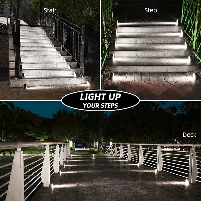 Solar Stair Lights,Cool White Outdoor Step Lights IP67 Waterproof Auto On Off, Outdoor Stair Lights for Steps,Stair,Patio,Yard,Porch,Front Door,Sidewalk,Deck Decor（Brown, 6 Pack）