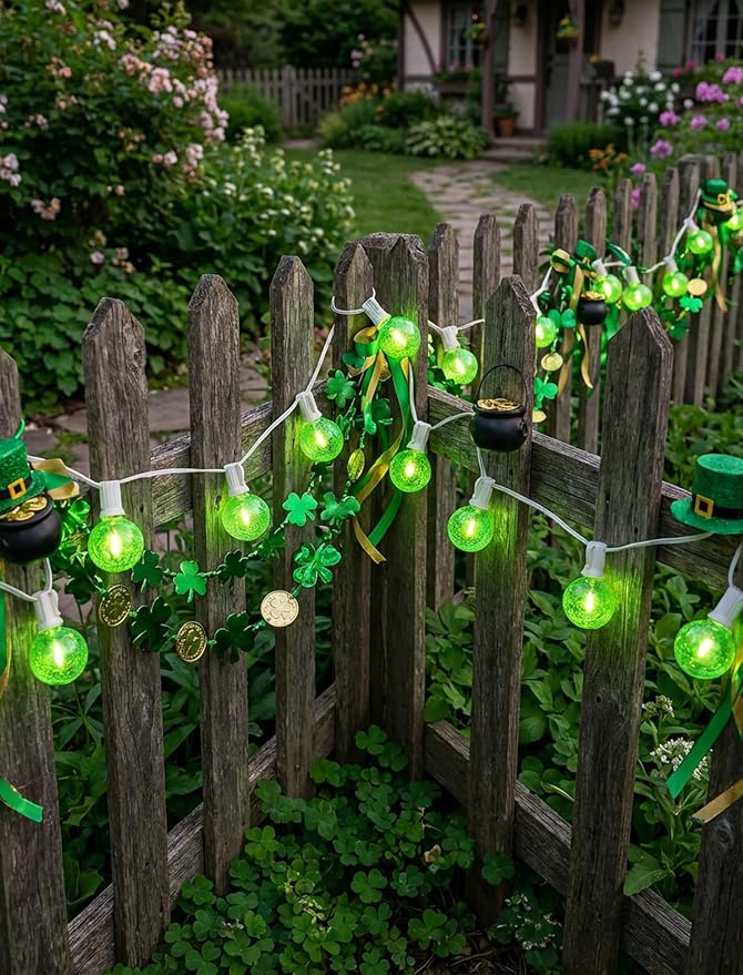 GOOTHY 25Ft G40 LED Outdoor Globe String Lights, Outdoor Christmas Decorations Lights with 27 Shatterproof Green Bulbs, Hanging Patio Light Waterproof for Irish-Themed Party Backyard Garden Wedding