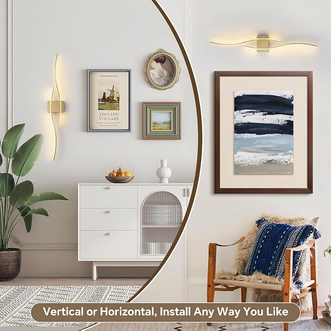 Battery Operated Wall Sconces Set of 2, Dimmable Modern LED Rechargeable Wall Light with Remote Control, Wall Decor for Living Room, Hallway, Quick Install, No Electrician Required 23.6 Inch