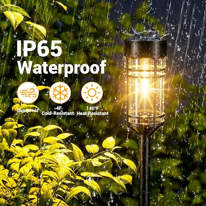 Amzarp 12 Pack Solar Garden Lights, Outdoor Bright LED Solar Pathway Lights | IP65 Waterproof Rugged Shatterproof Auto On/Off for Landscape Garden Yard Walkway Driveway Lawn Lighting（3000K Warm White）