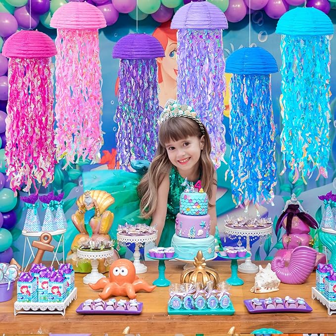 ADLKGG Pink Purple Blue Jellyfish Paper Lanterns, Under The Sea Party Decorations, Hanging Jelly Fish for Mermaid Birthday Ocean Themed Party Decorations, Baby Shower Classroom Decor, 6PCS