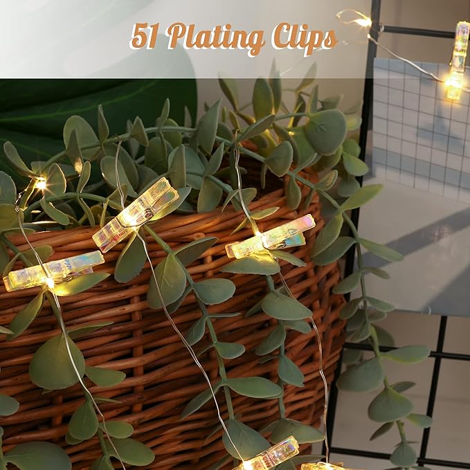 Photo Clips String Light,17FT Fairy Lights with 51 Clips, Battery Operated String Lights with Clips for Pictures, Room Decorations for Dorm Wall Bedroom Wedding Christmas Tree(Multi-Color)
