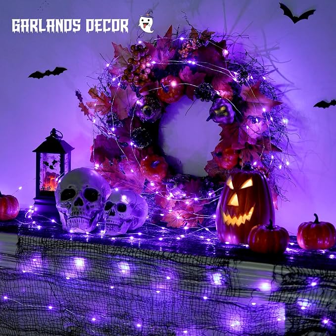 JMEXSUSS 2 Pack Halloween Fairy Lights Battery Operated, Total 200 LED 66ft | Purple, Christmas Lights with Remote, 8 Modes Twinkle String Lights for Halloween, Tree, Mantel, Indoor, Outdoor Decorations
